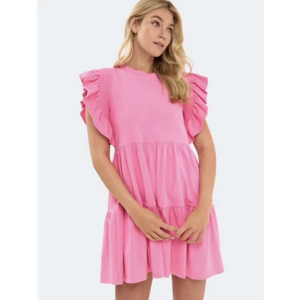 English Factory Pink Ruffle Babydoll Dress  Size Small